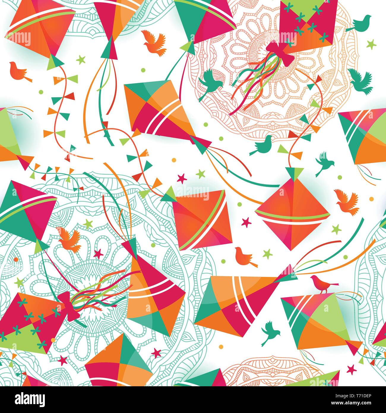 Nahtlose Muster mit unterschiedlichen Drachen. Vector Illustration Stock Vektor