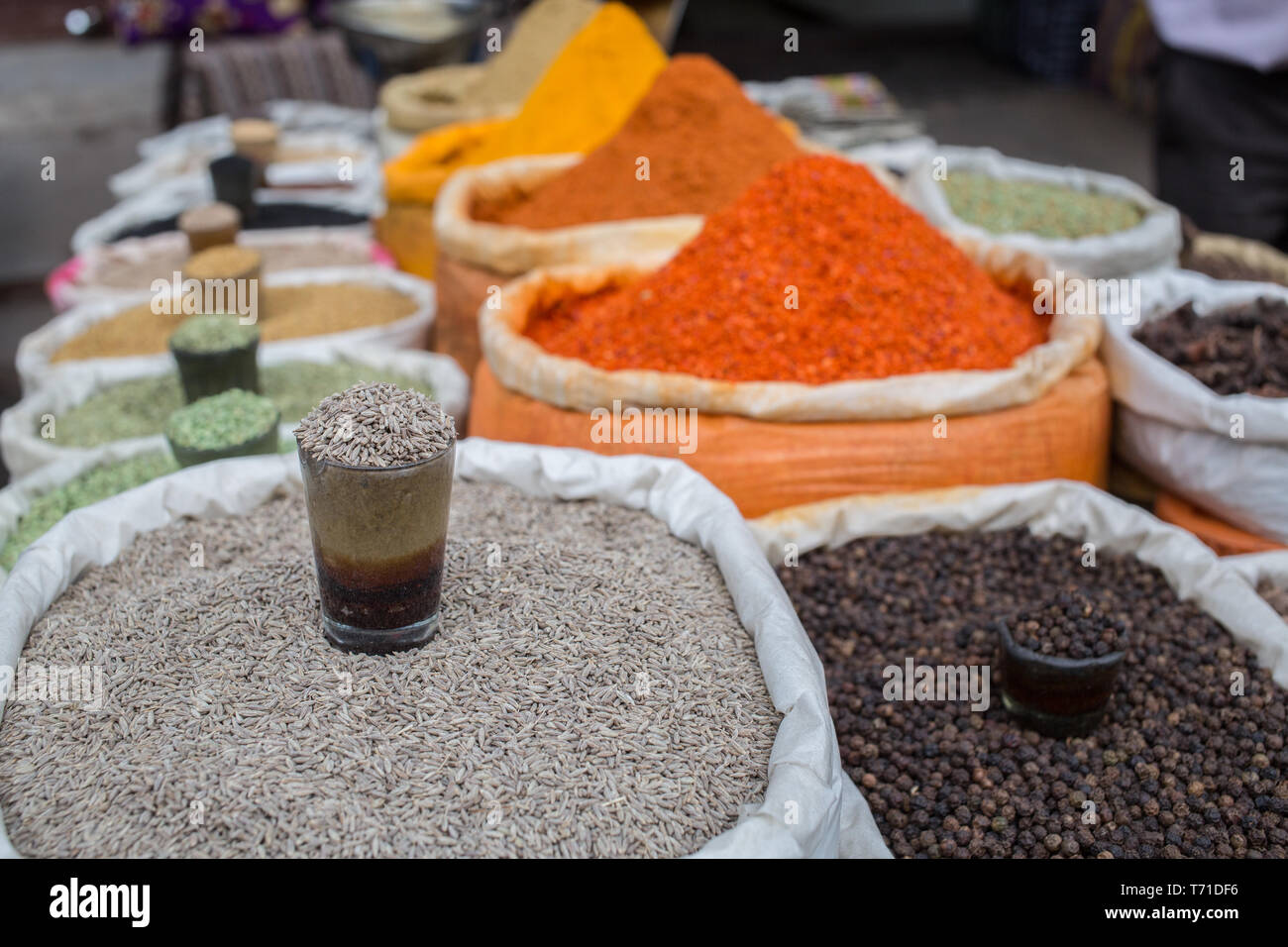 Spice zum Verkauf an einer lokalen indischen Markt. Stockfoto