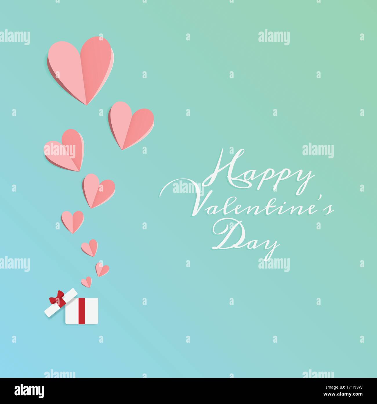 Der Vektor der Liebe und Happy Valentines Tag. origami design elemente Papier schneiden öffnen Geschenkkarton mit Herzen schweben bis zu Himmel. Papier Kunst und digitale Handwerk Stock Vektor