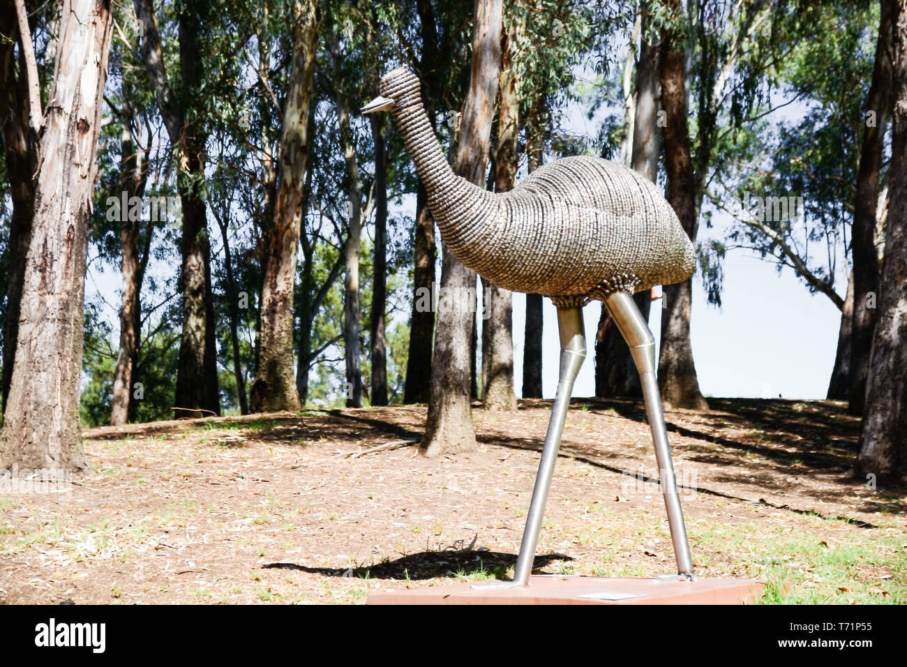 Stilisierte Edelstahl artwork eines Ewu von der Künstlerin Amy Hammond in Bicentennial Park Tamworth Australien.+ Stockfoto