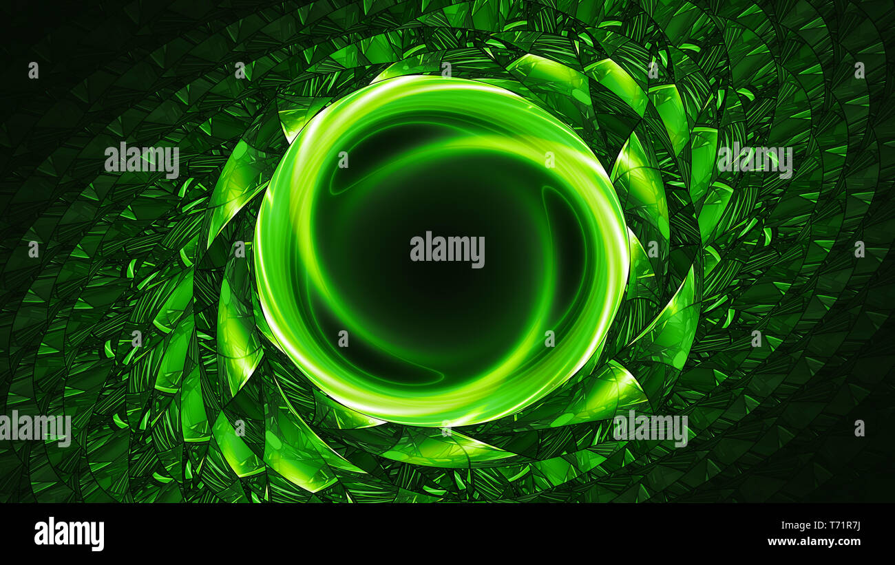 Grün leuchtende künstliche Wurmloch, computer-generierte Zusammenfassung Hintergrund, 3D-Rendering Stockfoto