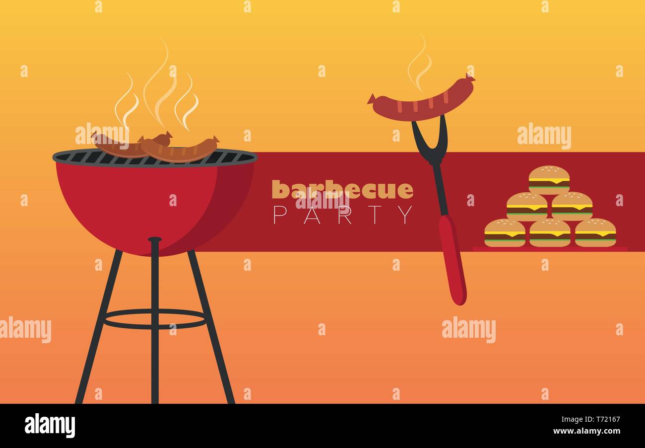 Bbq party red Wasserkocher Barbecue mit Wurst und Burger Vektor-illustration EPS 10. Stock Vektor