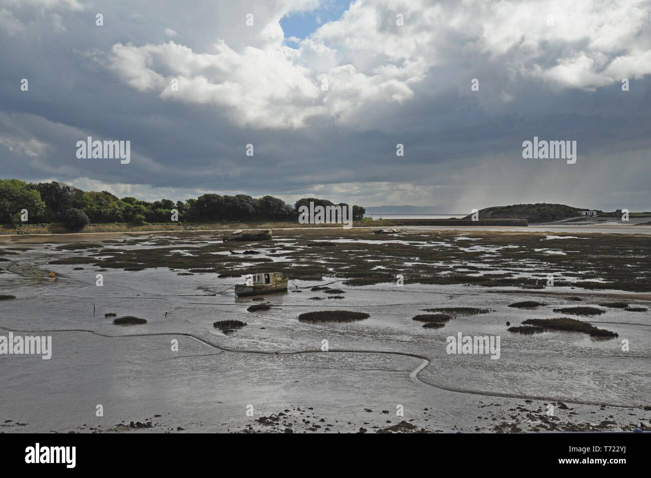 Verrotten hulk von verlassenen Schiff im Watt bei Barry Island, South Wales Stockfoto