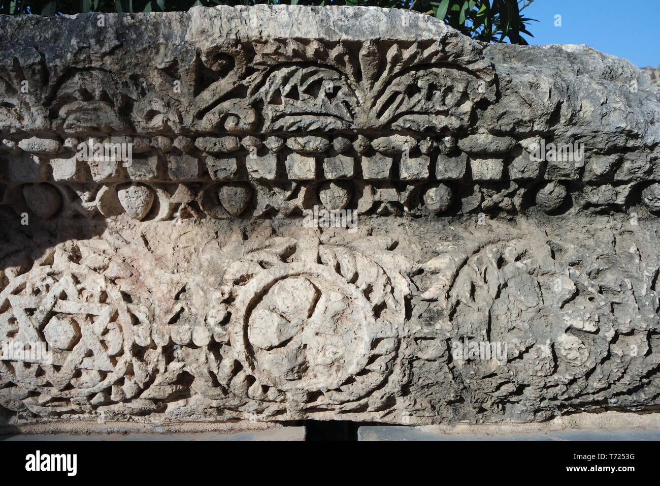 Antike Reliefs in Kapernaum, Israel Stockfoto