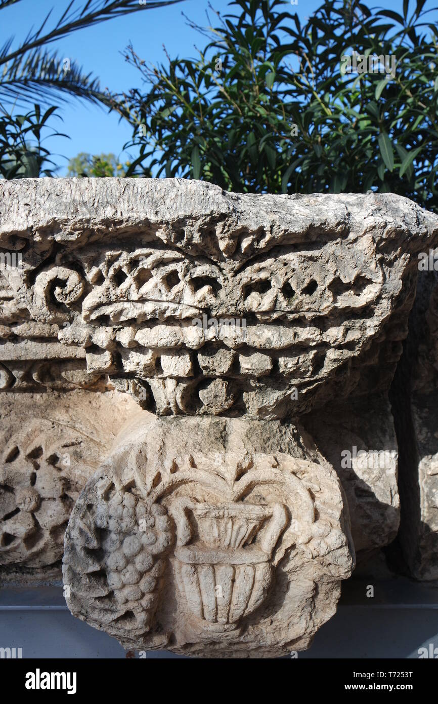 Antike Reliefs in Kapernaum, Israel Stockfoto