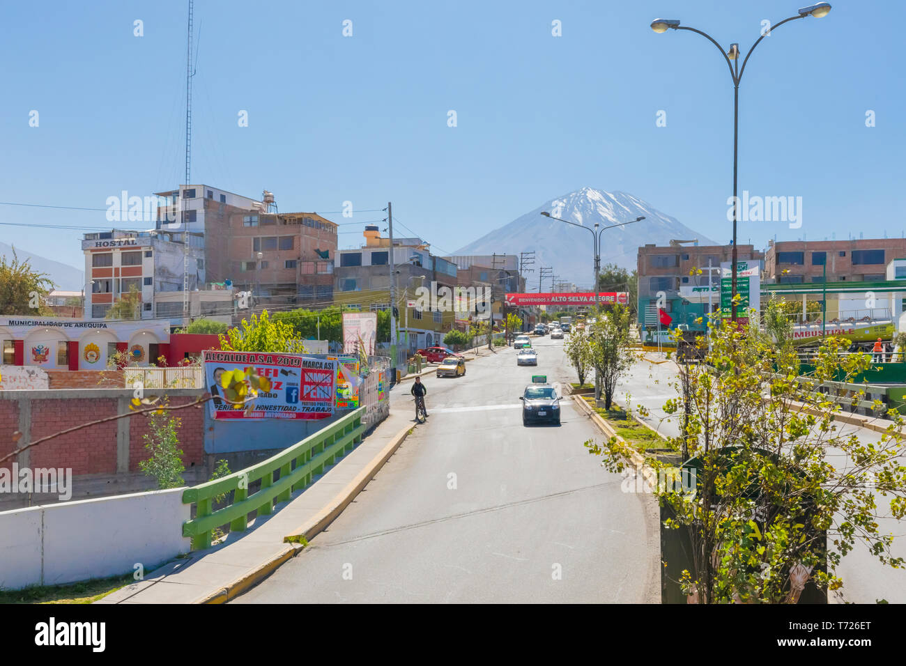 Vulkan Misti aus der Stadt Arequipa Peru gesehen Stockfoto