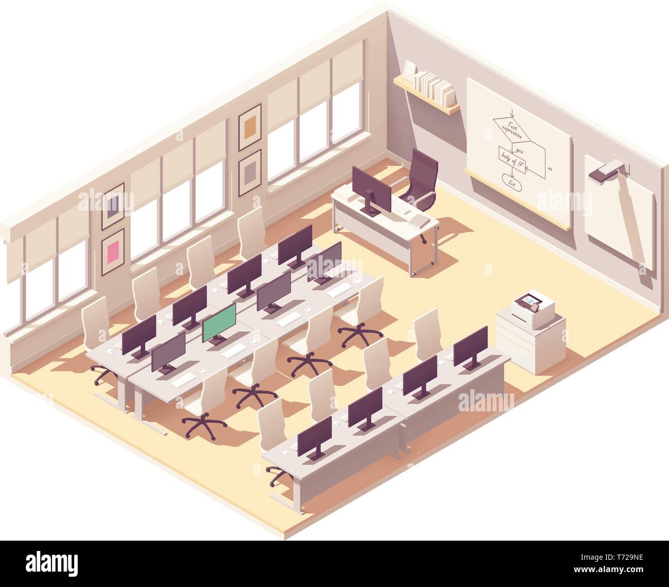 Vektor Isometrische Computer Lab Klassenzimmer Vektor