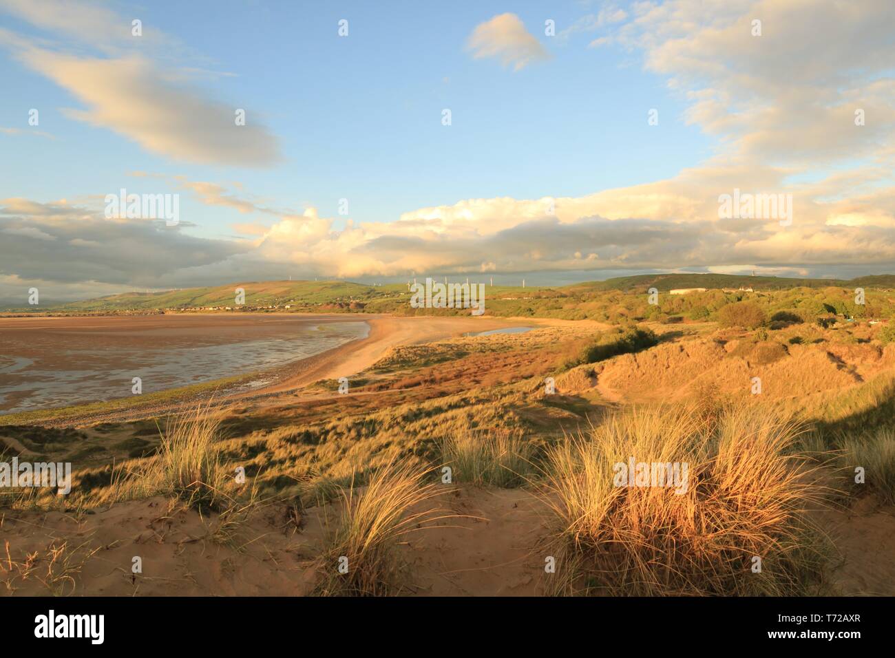 UK Sandscale Haws National Nature Reserve, Roanhead, Barrow In Furness, Cumbria. Blick Richtung Schwarz Combe und die Fernen englischen Lake District in Großbritannien. Stockfoto