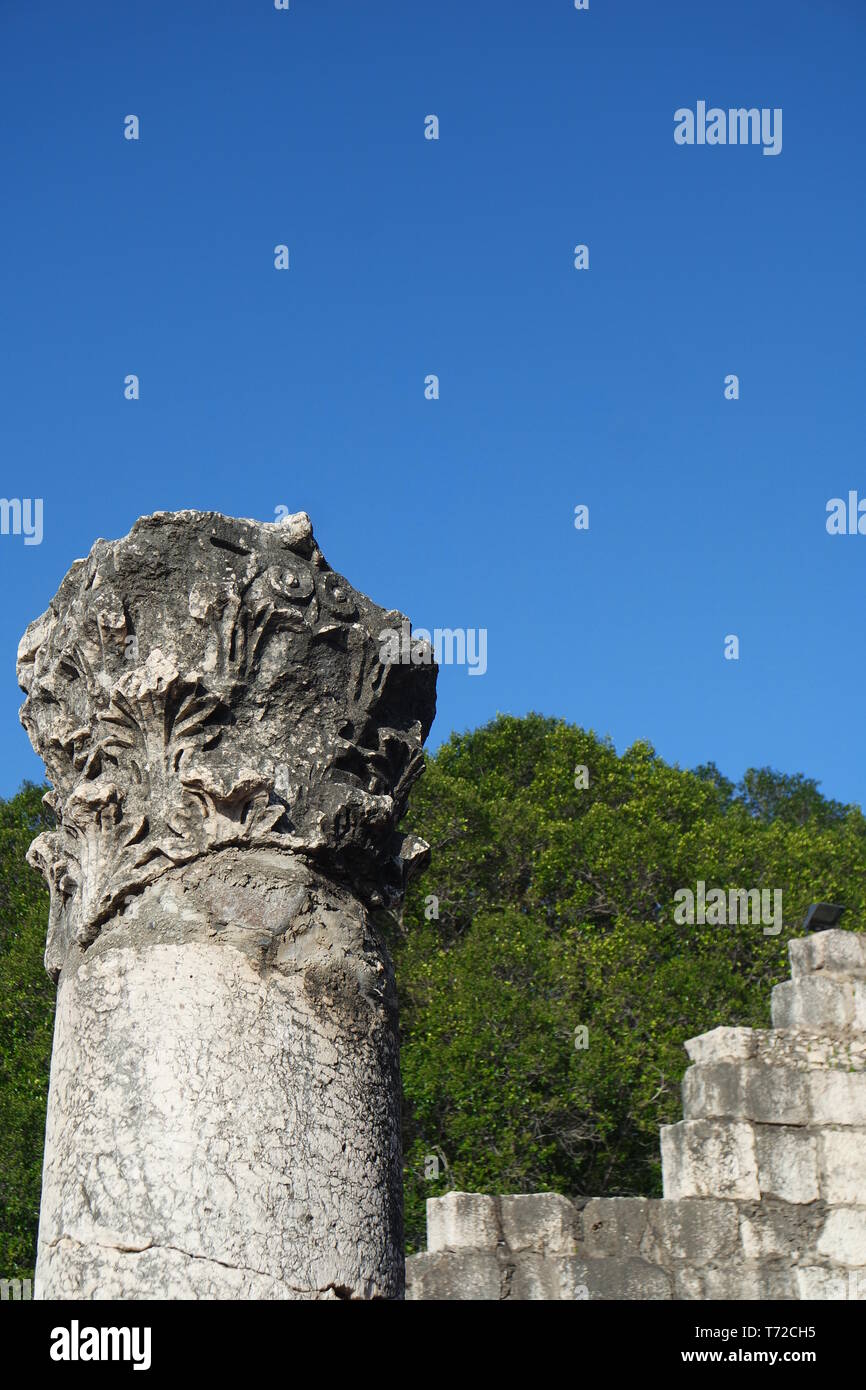 Säule in Kapernaum, Israel Stockfoto