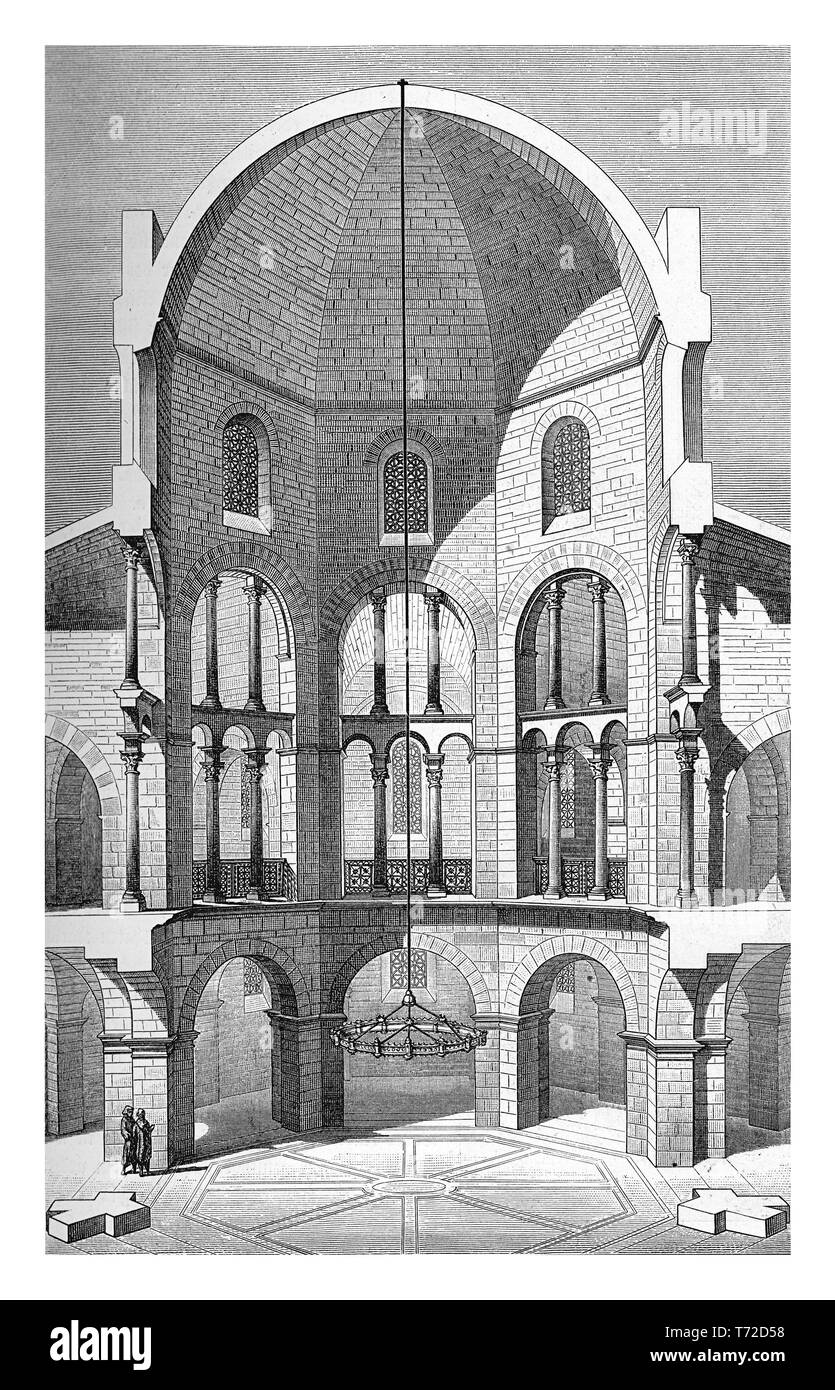 Ein architektonisches Teil des Innenraums der Aachener Dom in der Zeit der Karolinger. Stockfoto