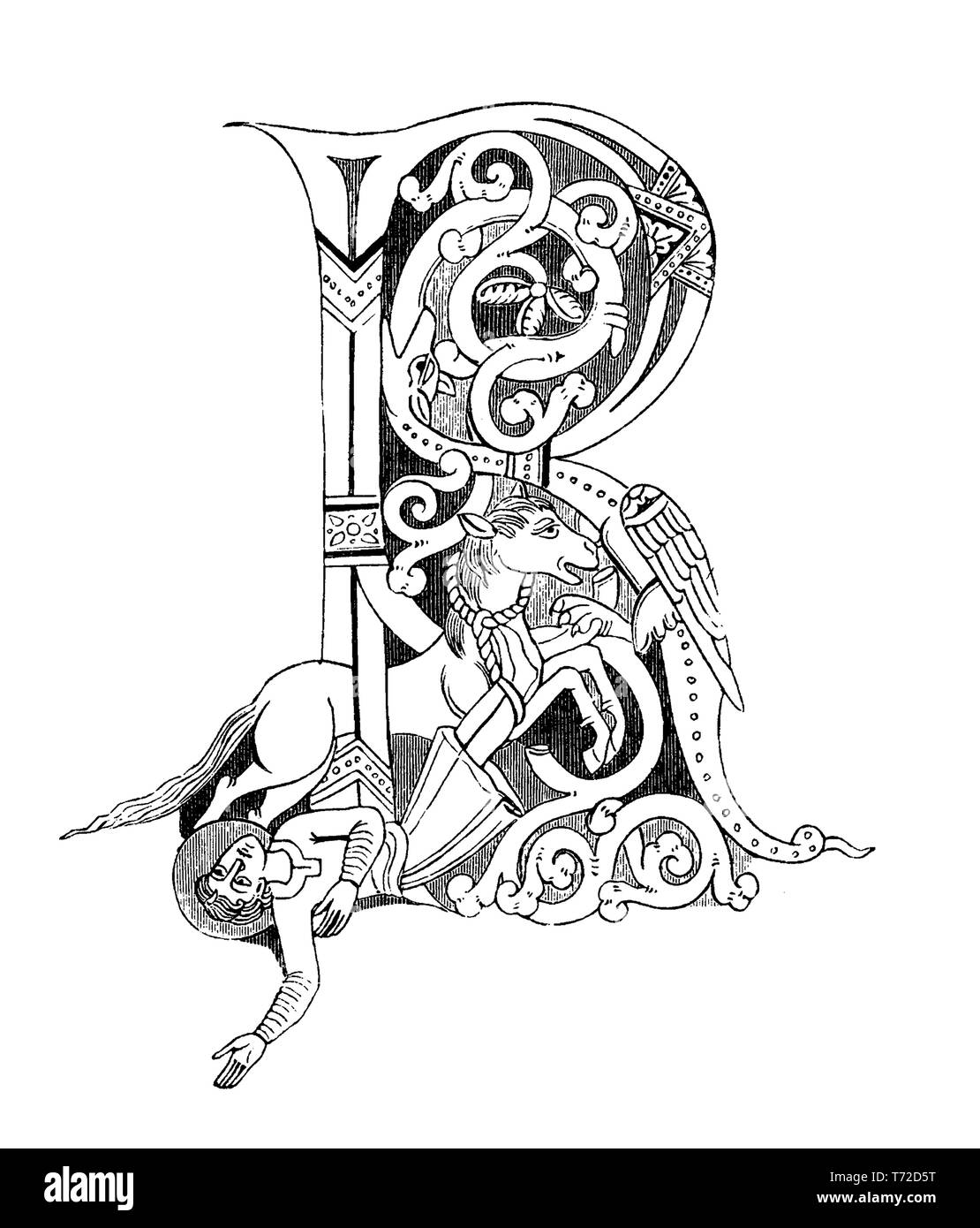 Hauptstadt R schreiben Miniatur einer mittelalterlichen Handschrift aus dem 12. Jahrhundert dekoriert Stockfoto