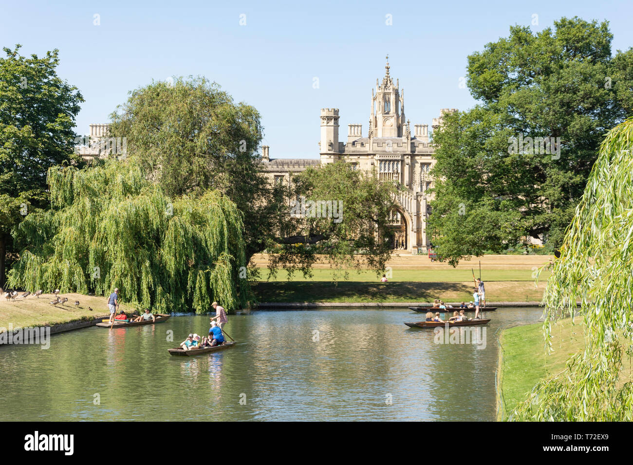 Stocherkähne auf dem Fluss Cam, St John's College, Cambridge, Cambridgeshire, England, Vereinigtes Königreich Stockfoto