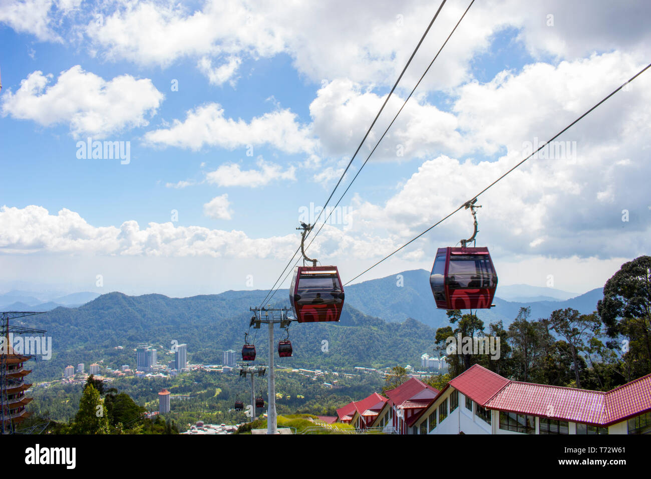 Neue Seilbahn in Genting Highlands übersetzende Passagiere in Malaysia. Stockfoto