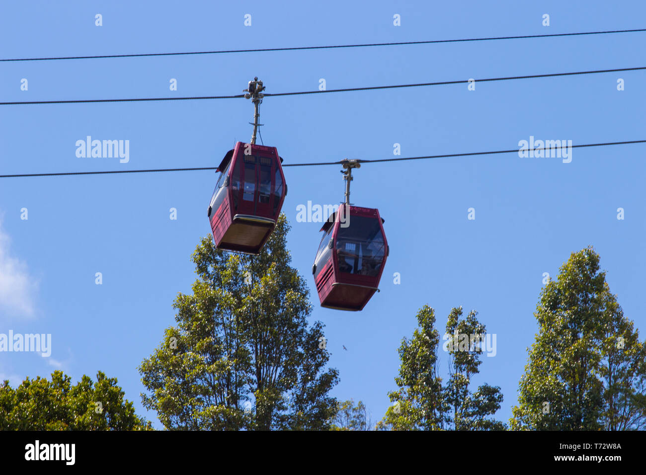 Neue Seilbahn in Genting Highlands übersetzende Passagiere in Malaysia. Stockfoto