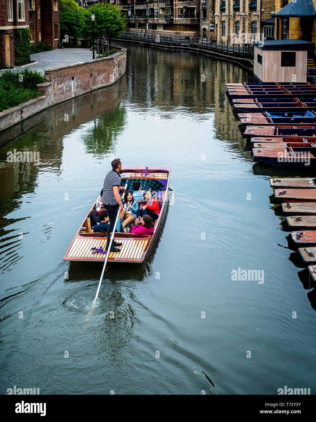 Touristen, die Cambridge Tourism punzen - Touristen nehmen einen Punt entlang der River Cam im Zentrum von Cambridge UK - Cambridge Punting Stockfoto