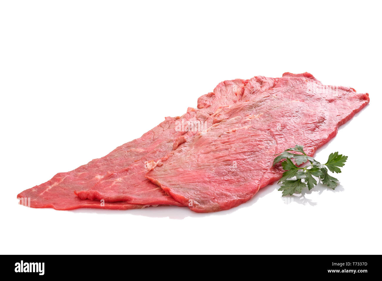 Rindfleisch topside Roh für Rollen mit grüner Petersilie Stockfoto