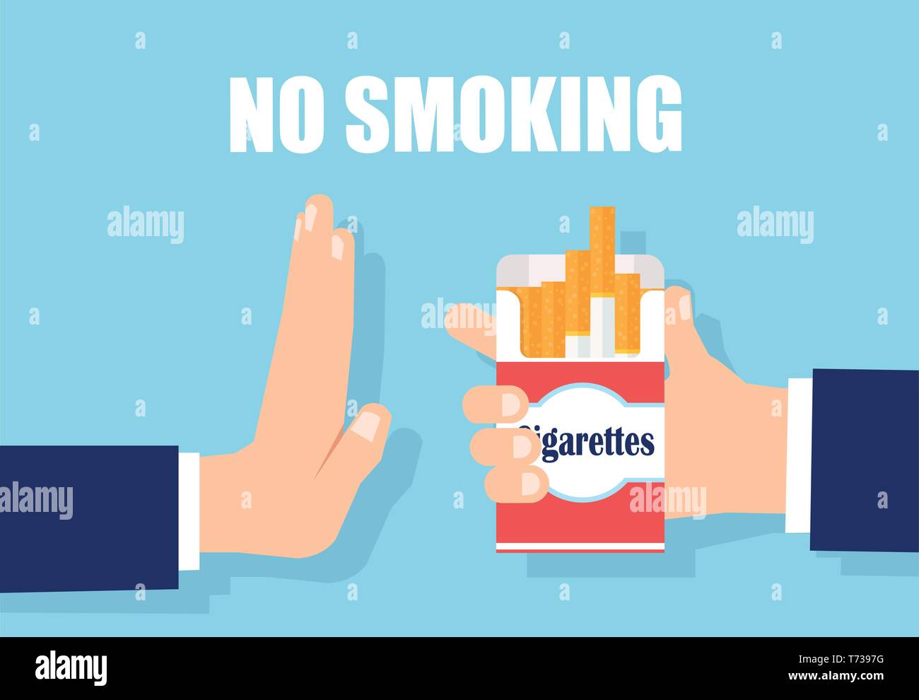 Anti Tabak gesunder Lebensstil Konzept. Vektor eines Mannes Hand Ablehnung Zigarette anbieten. Stock Vektor