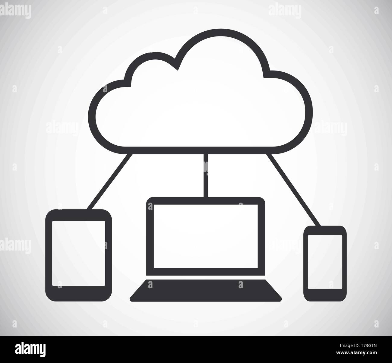 Unterschiedliche Geräte mit Cloud Computing Netzwerk vektor Symbol verbunden Stock Vektor
