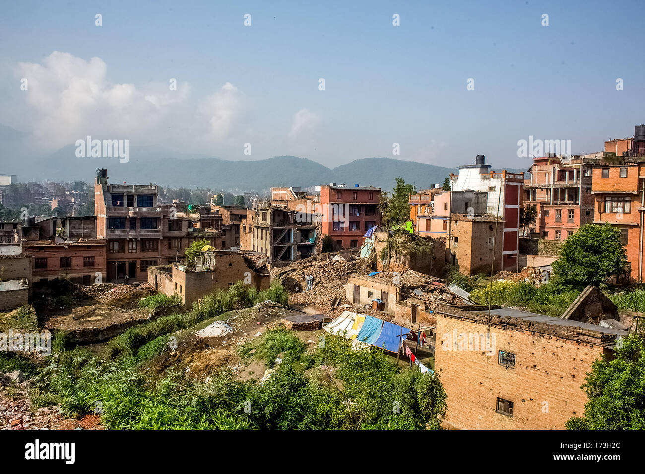 Nach einem Erdbeben der Stärke 7.8, in Bhaktapur Durbar Square in Kathmandu Tal, das zum UNESCO-Weltkulturerbe. Die verheerenden eart Stockfoto