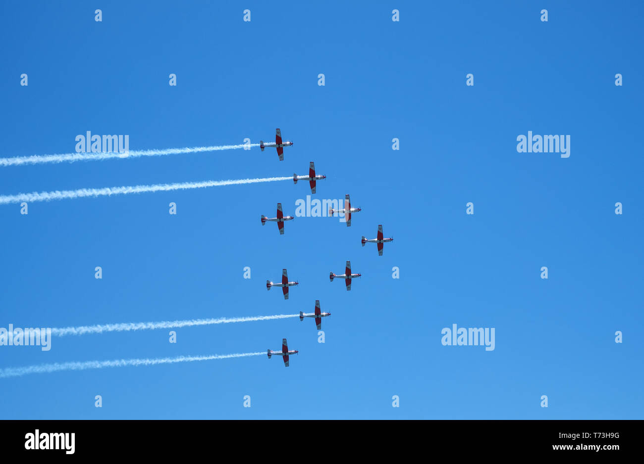 Torre del Mar, Spanien - Juli 29., 2018. Flugzeuge aerobatic Gruppe die Durchführung einer Demonstration Flug bei Festival Aereo Internationale Torre del Mar, Malag Stockfoto
