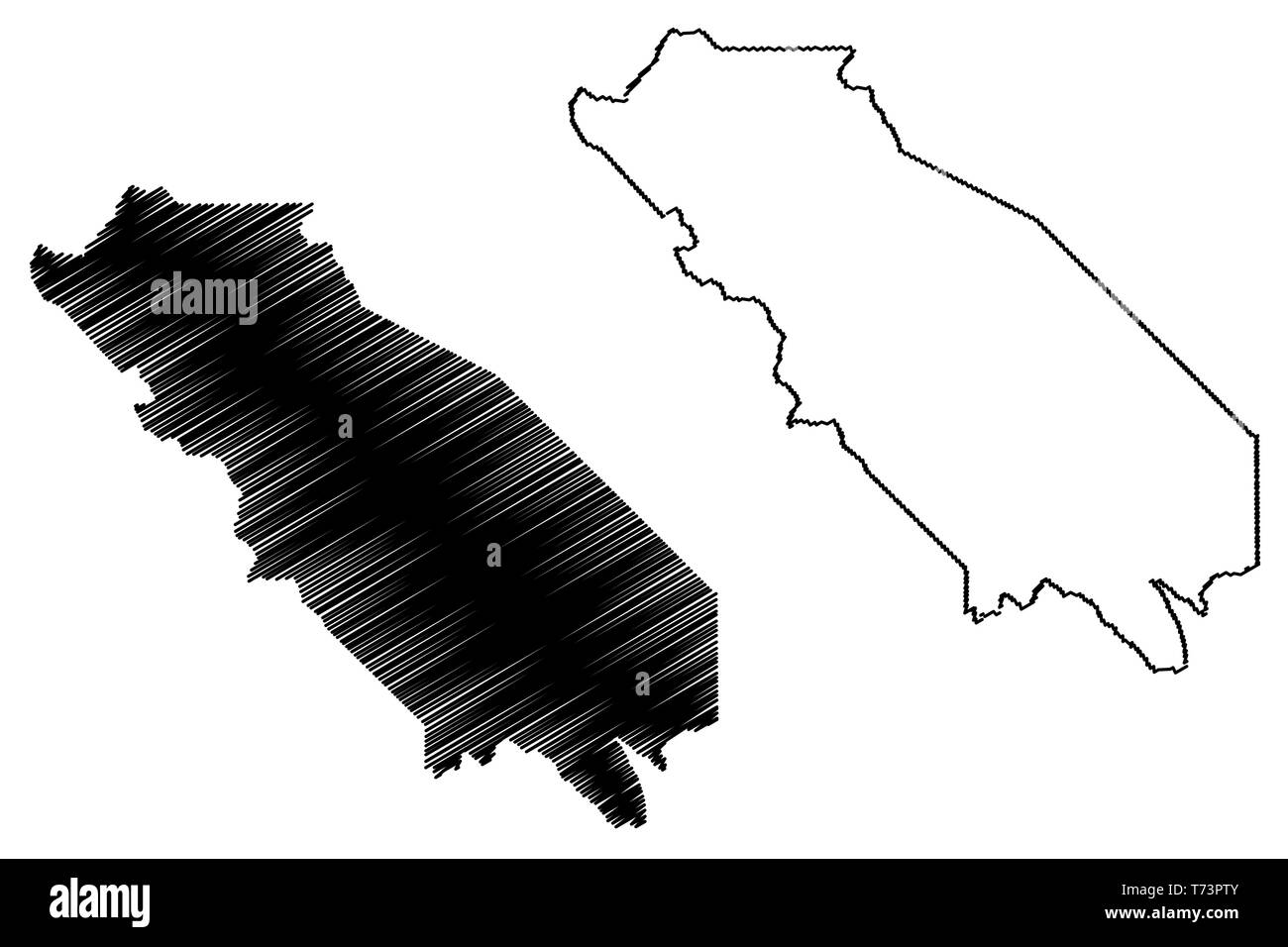 San Benito County, Kalifornien (Grafschaften in Kalifornien, Vereinigte Staaten von Amerika, USA, USA, USA) Karte Vektor-illustration, kritzeln Skizze San Benito Karte Stock Vektor