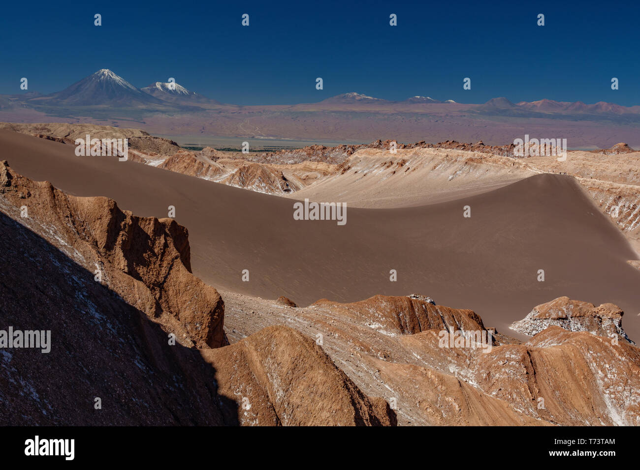 Dune und Licancabur Vulkan in Atacama Stockfoto