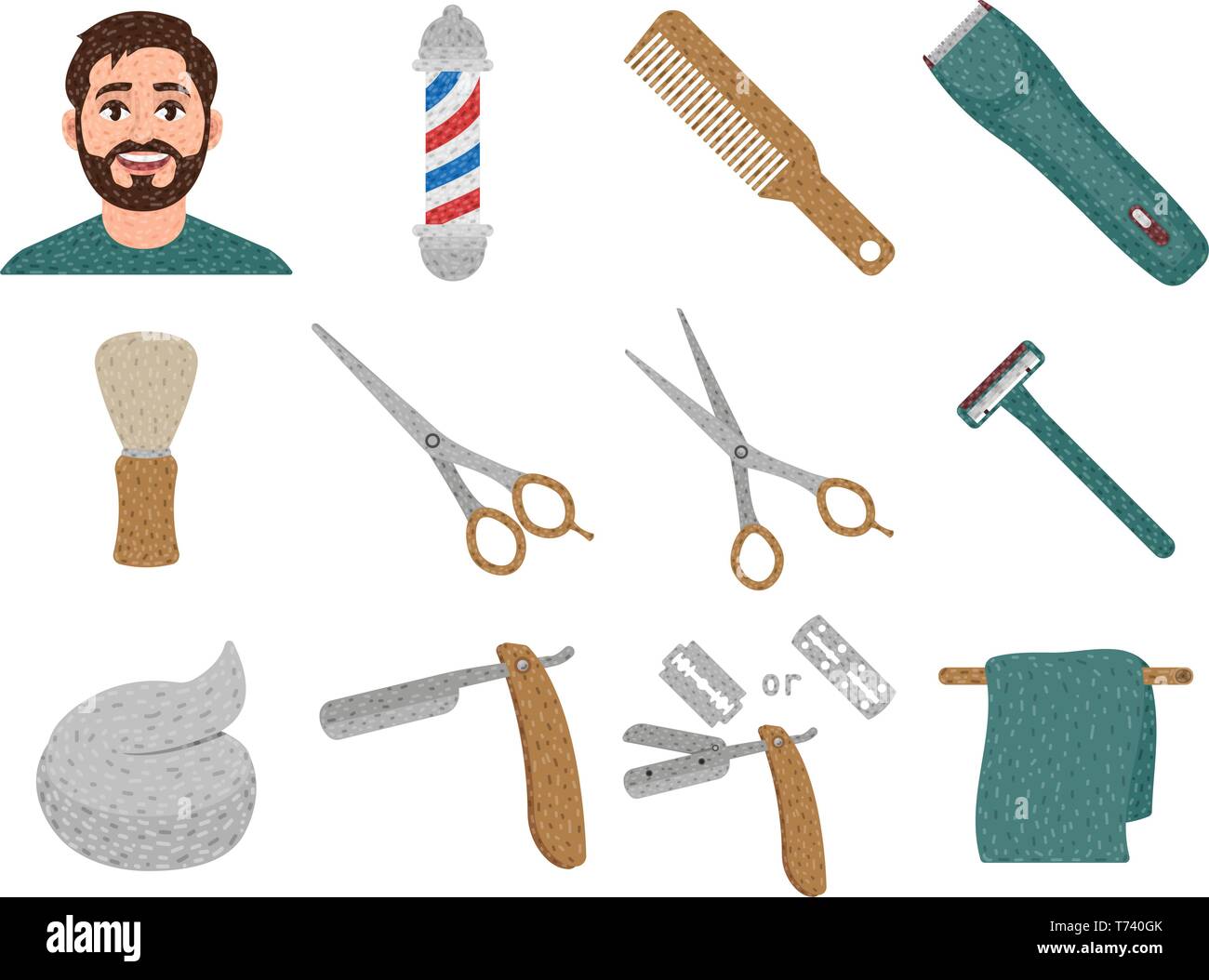 Barbershop Reihe Von Icons Im Comic Stil Haare Schneiden Und Rasieren Shavette Friseur Pol Haarschneider Etc Vector Illustration Stock Vektorgrafik Alamy