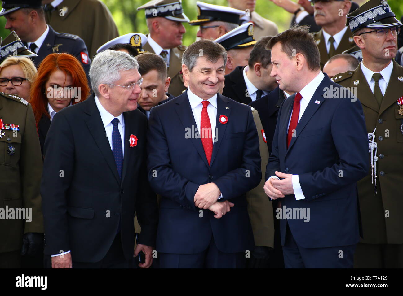 Polen: Marshall von Senat Stanislaw Karczewski (L), Marschall des Sejm Marek Kuchcinski (M) und Verteidigungsminister Mariusz Blaszczak (R). Stockfoto