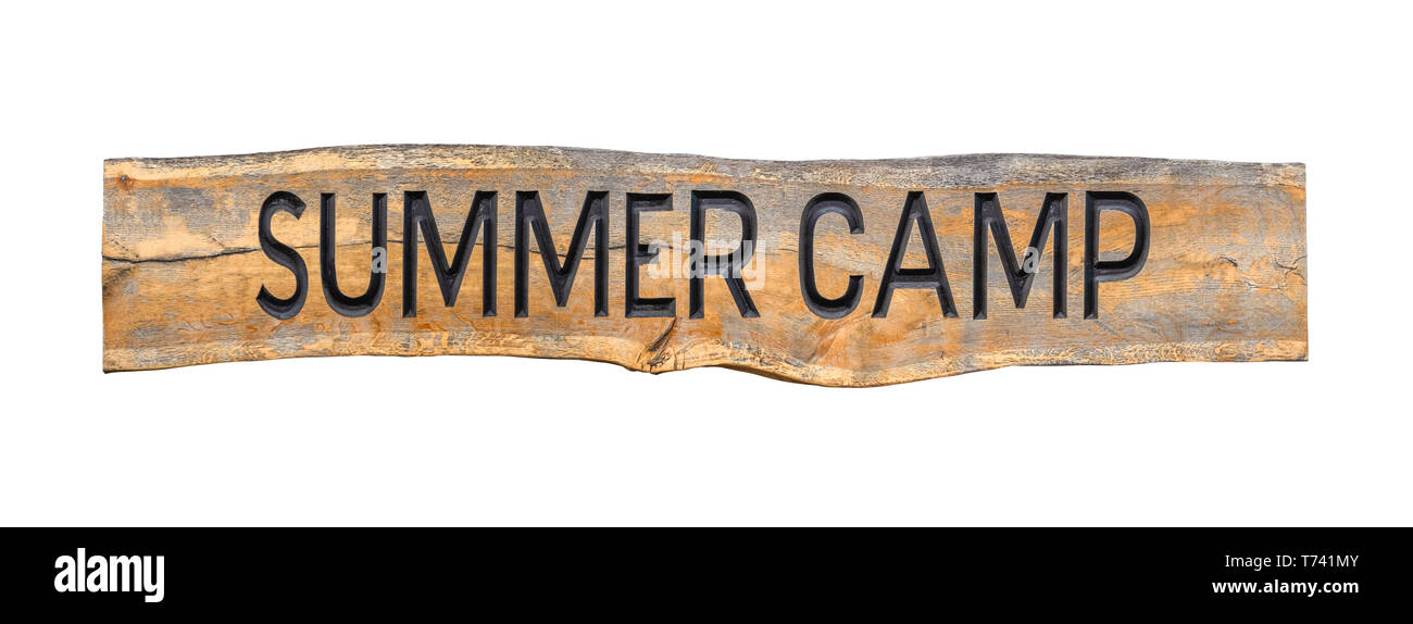 Isolierte Retro rustikalen Holzmöbeln Sommer Camp anmelden Stockfoto