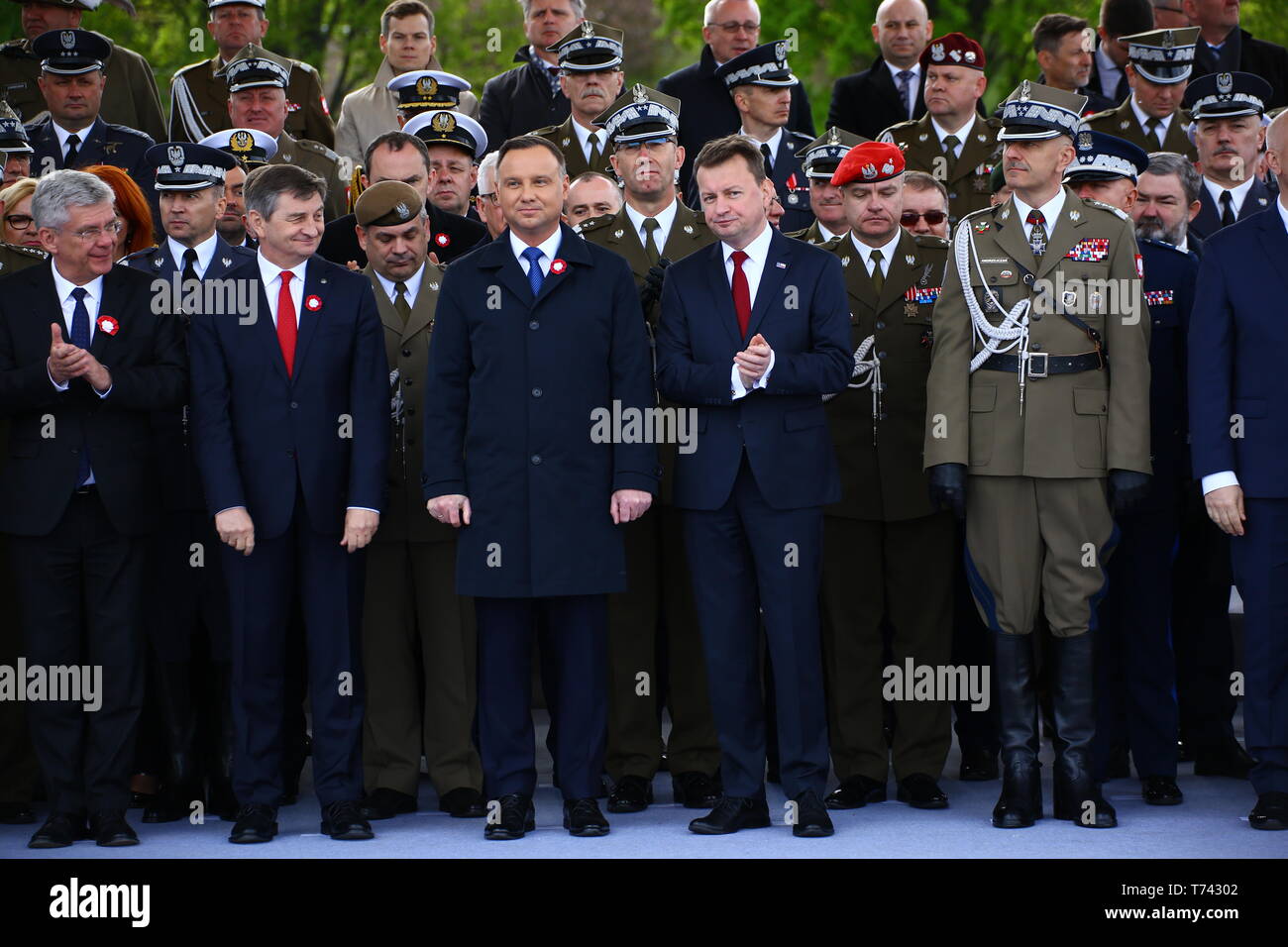 Polen: Präsident Andrzej Duda, Premierminister Mateusz Morawiecki und Regierungsmitglieder feiern Tag der Verfassung. Stockfoto