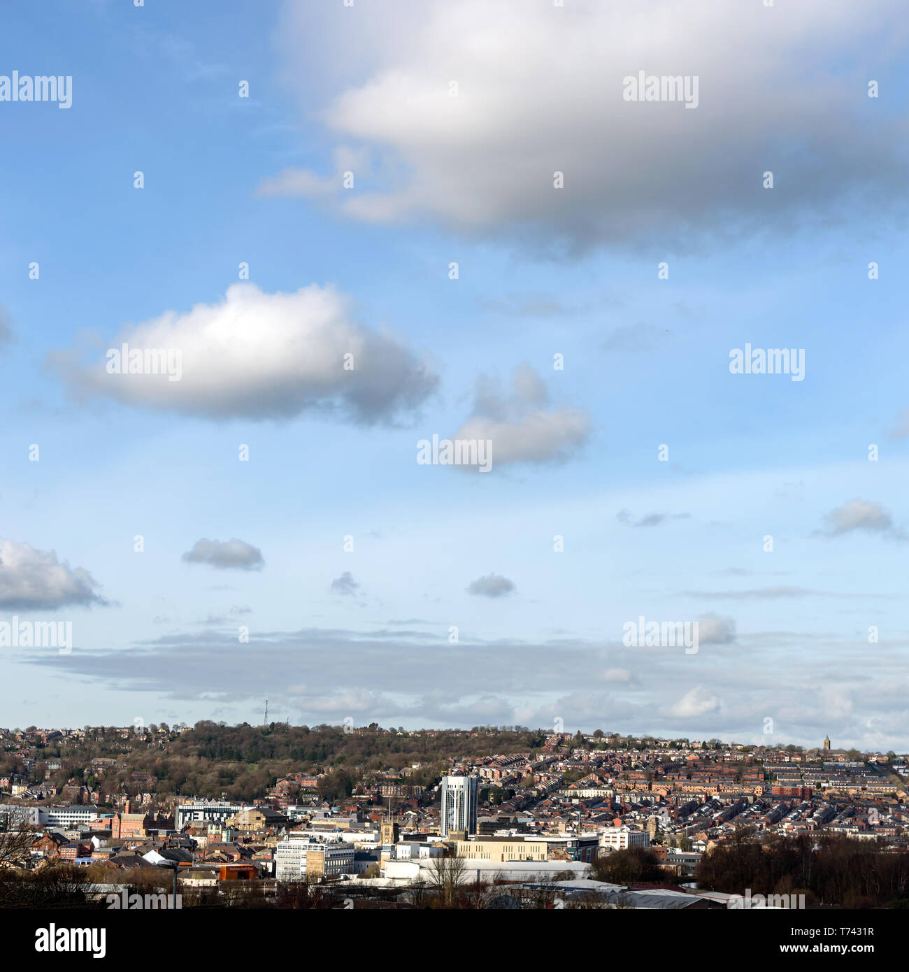 Panoramablick auf die Stadt Blackburn in Lancashire, Großbritannien. Stockfoto