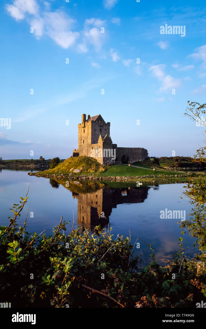 Dunguire Schloss, Kinvara, Co Galway, Irland; Schloss inmitten von Placid Lake Stockfoto