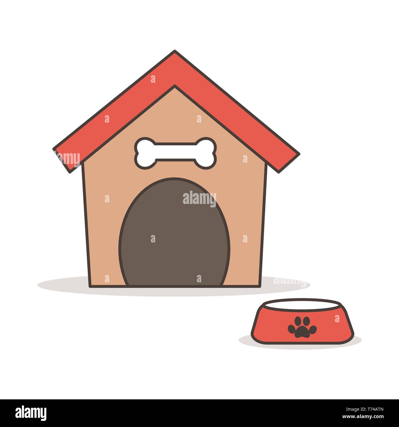 Cute cartoon Dog House mit Hundefutter Schüssel Vector Illustration auf weißem Hintergrund Stock Vektor