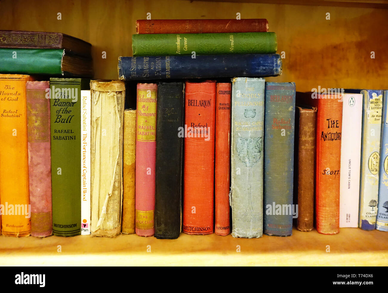 Alte tuch Bücher auf einem Regal gebunden Stockfoto
