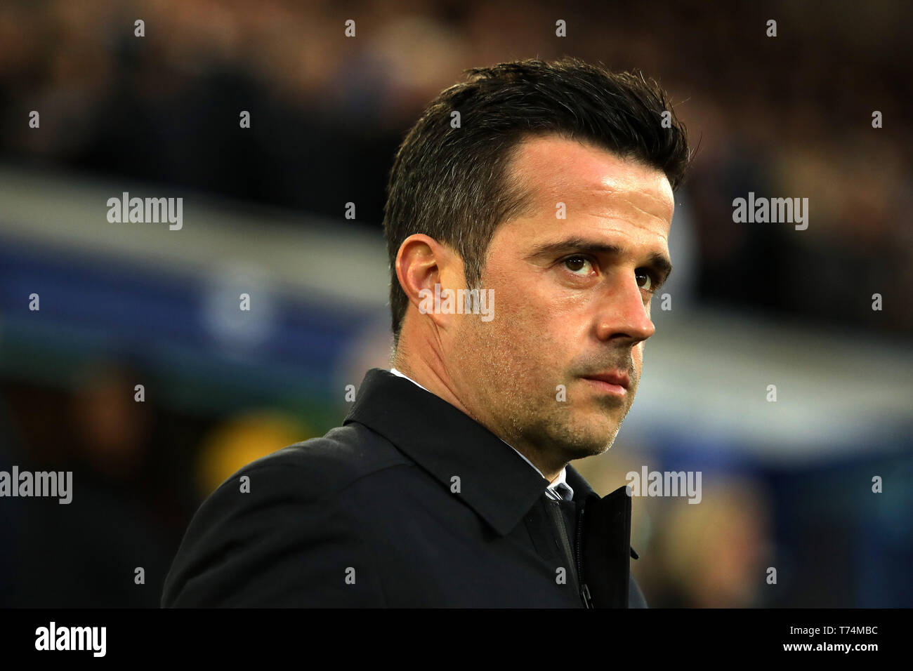 LIVERPOOL, ENGLAND 3. Mai Everton manager Marco Silva während der Premier League Match zwischen Everton und Burnley an der Goodison Park, Liverpool am Freitag, 3. Mai 2019. (Credit: Tim Markland | MI Nachrichten) nur die redaktionelle Nutzung, eine Lizenz für die gewerbliche Nutzung erforderlich. Keine Verwendung in Wetten, Spiele oder einer einzelnen Verein/Liga/player Publikationen. Foto darf nur für Zeitung und/oder Zeitschrift redaktionelle Zwecke verwendet werden. Stockfoto