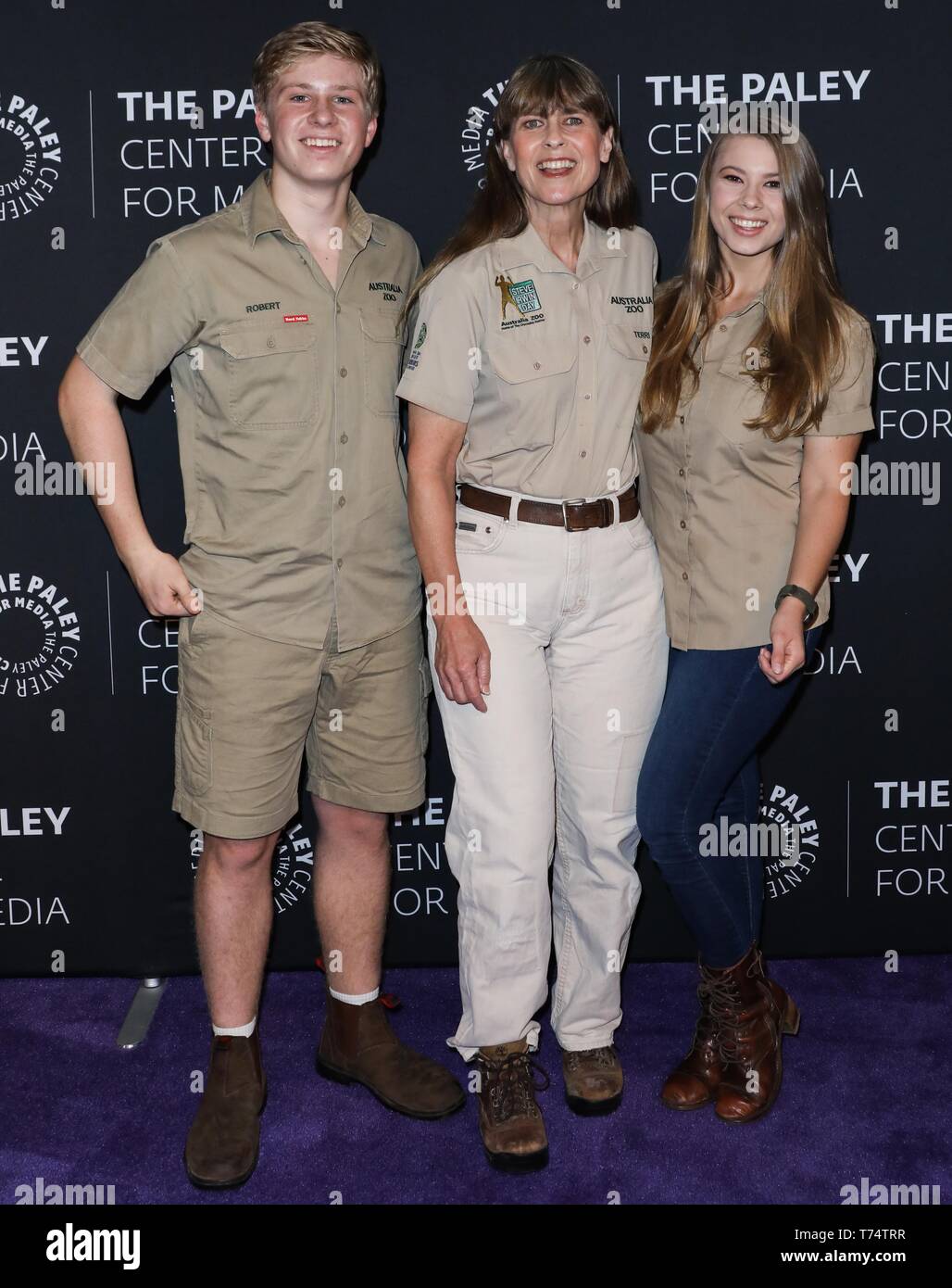 BEVERLY HILLS, LOS ANGELES, Kalifornien, USA - 03.Mai: Robert Irwin, Terri Irwin und Bindi Irwin kommen Im Paley Center für Medien präsentiert: ein Abend mit dem Irwins: "Crikey! Es ist die Irwins", Screening und Gespräch gehalten am Paley Center für Medien am 3. Mai 2019 in Beverly Hills, Los Angeles, Kalifornien, Vereinigte Staaten. (Foto von David Acosta/Image Press Agency) Stockfoto