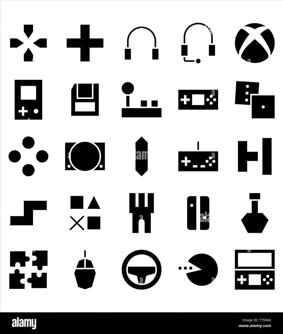 Satz von Video Game Vector schwarz glyph Icon oder Illustration. Editierbare strich und Farbe. Stockfoto