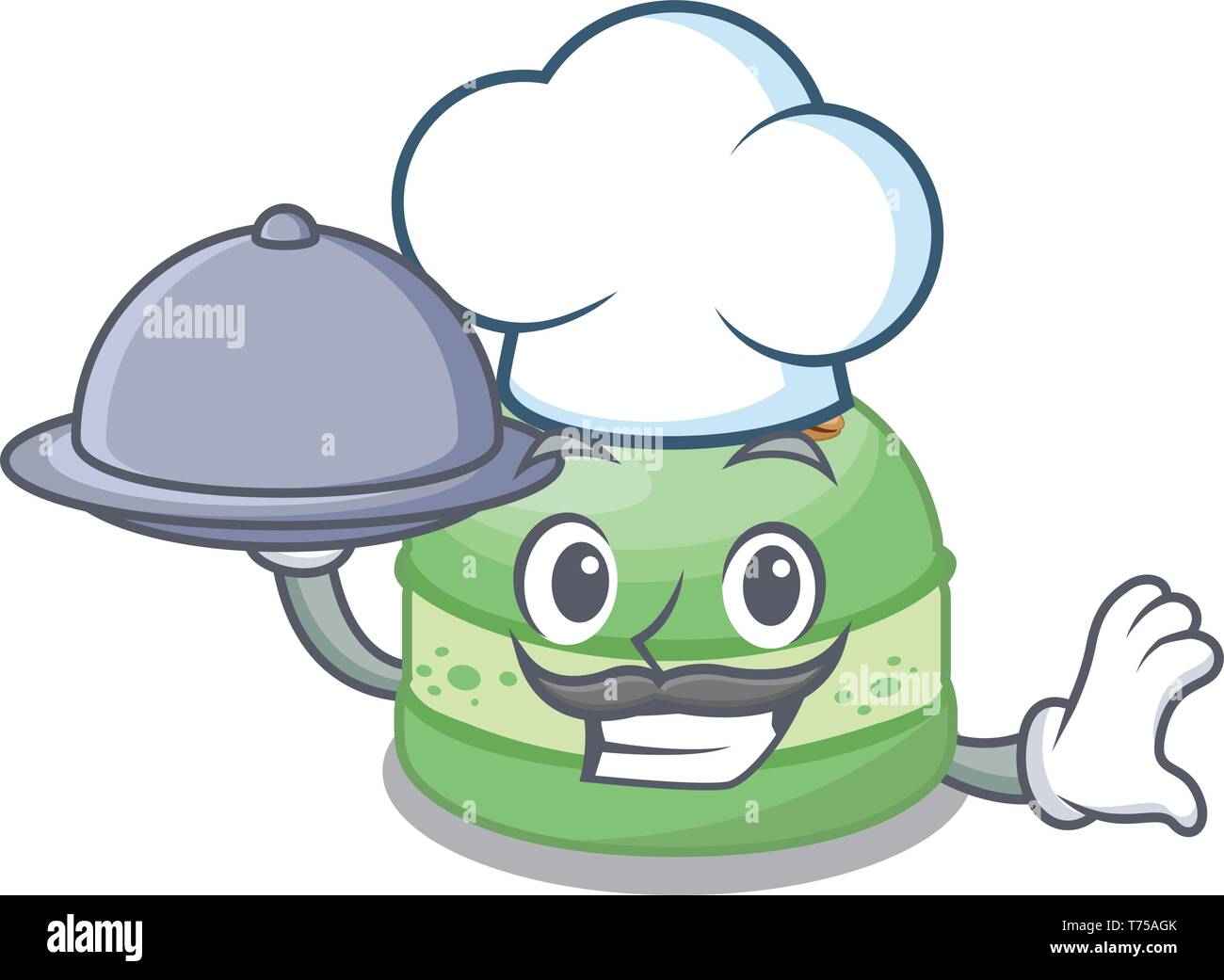 Koch mit Essen pistazie Kuchen im Charakter isoliert Stock Vektor