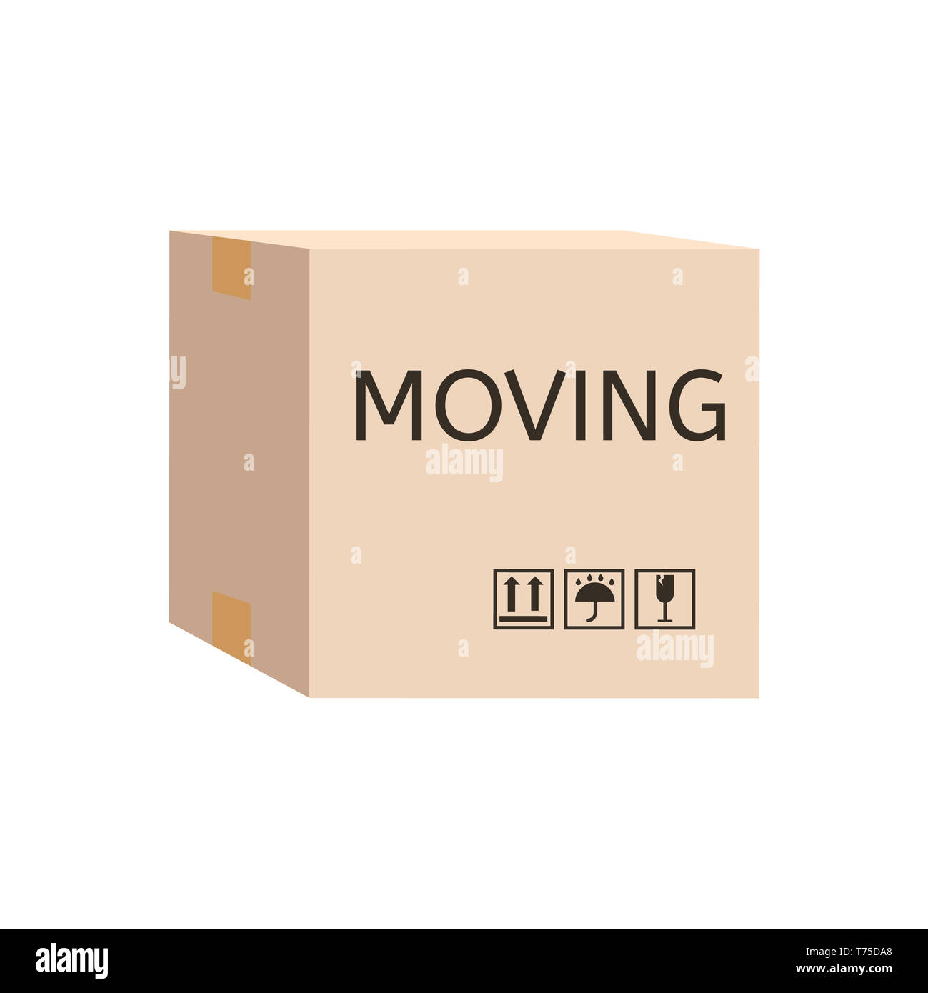 Kasten. Karton mit der Aufschrift bewegt. Umzug Büro Konzept. In einer anderen Wohnung Stockfoto
