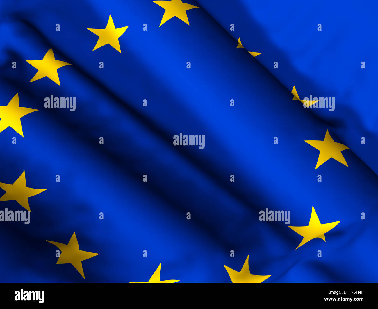 Winkende close up EU-Flagge im Hintergrund. 3D-Darstellung. Stockfoto