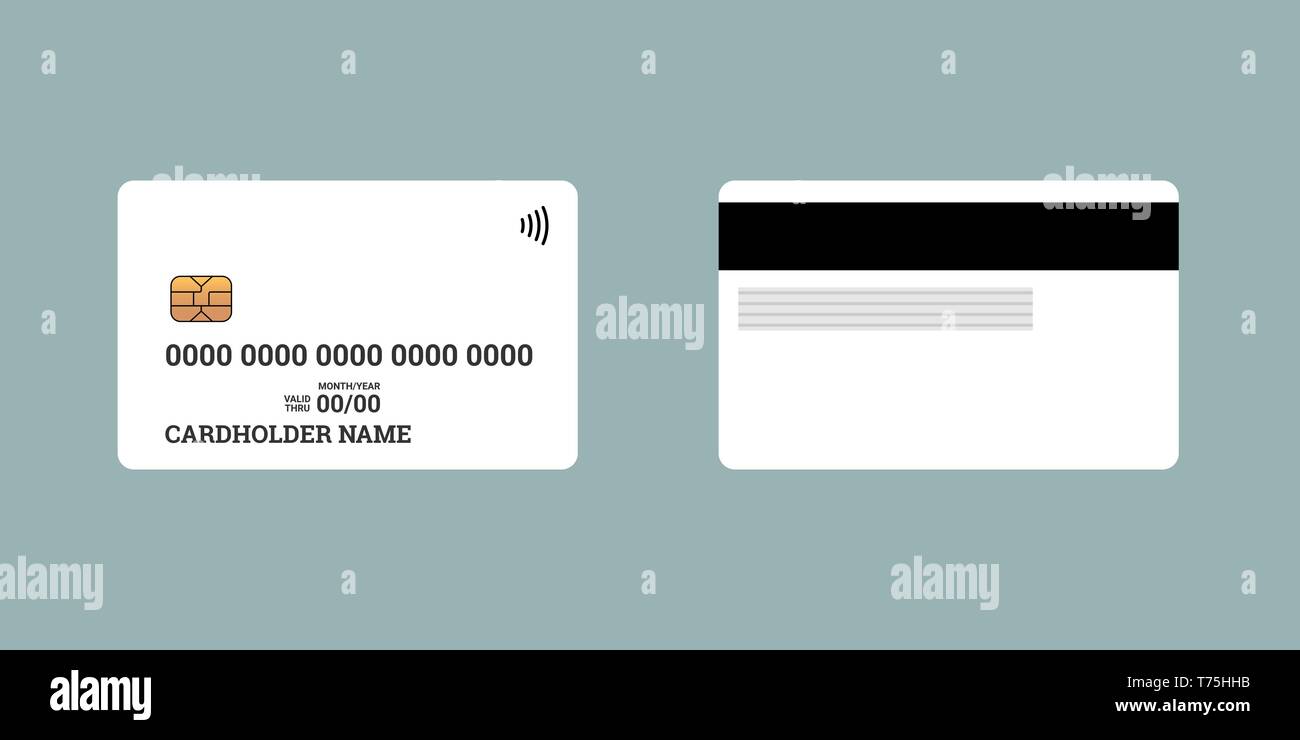 Bank plastik Kredit- oder Debitkarte kontaktlose Smart Karte aufladen Vorder- und Rückseite mit EMV-Chip und Magnetstreifen. Leere Design-vorlage mockup. Vecto Stock Vektor