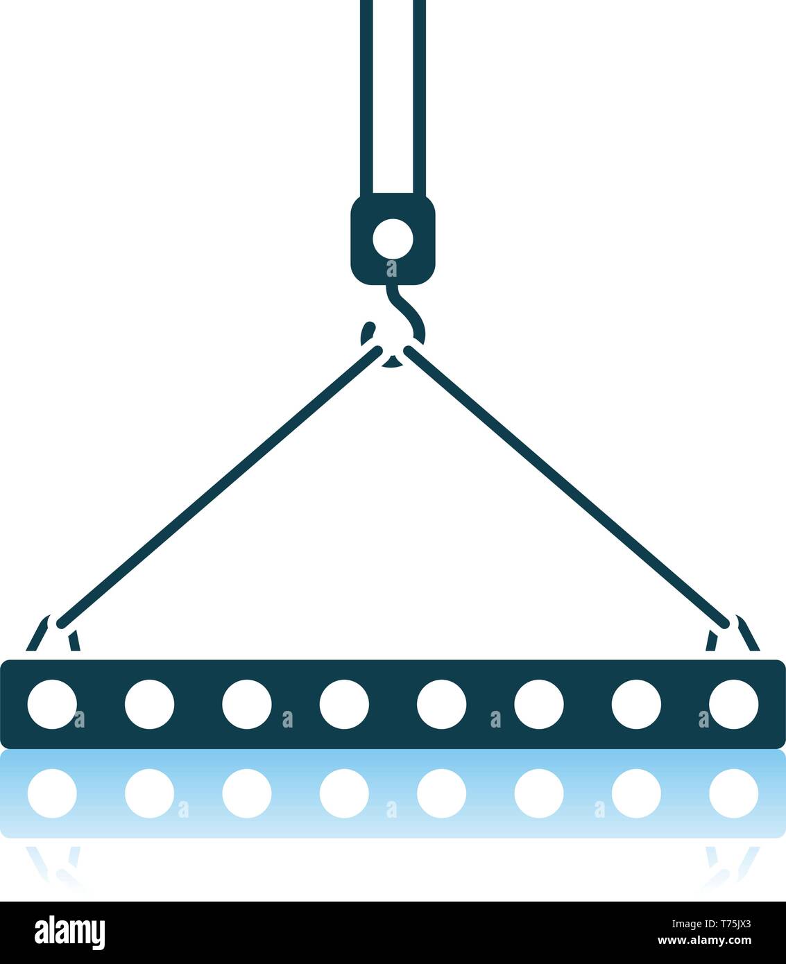 Symbol der Platte hing am Kran mit einem Seil Seile. Schatten Reflexion Design. Vector Illustration. Stock Vektor
