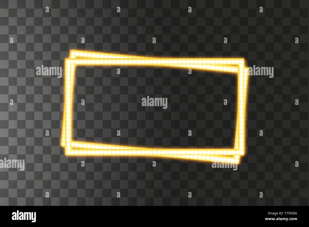 Leuchtende gelbe led vector Rechteck Frames, Neon Beleuchtung auf transparenten Hintergrund. Leuchtende dekorative Rechteck Bänder der Diode ökologische Lampen Stock Vektor