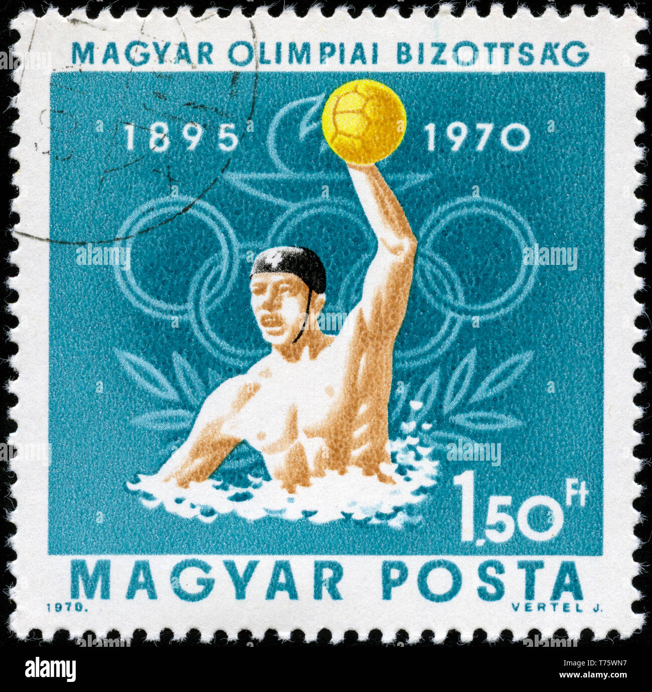 Briefmarke aus Ungarn in den 75 Jahren des Ungarischen Olympischen Komitees Serie 1970 ausgestellt Stockfoto