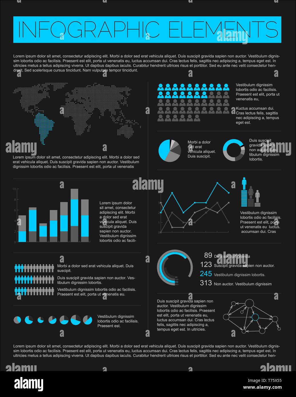 Große Vektor einrichten Der infografik Elemente für Ihre Dokumente und Berichte (Blau und Schwarz) Stock Vektor