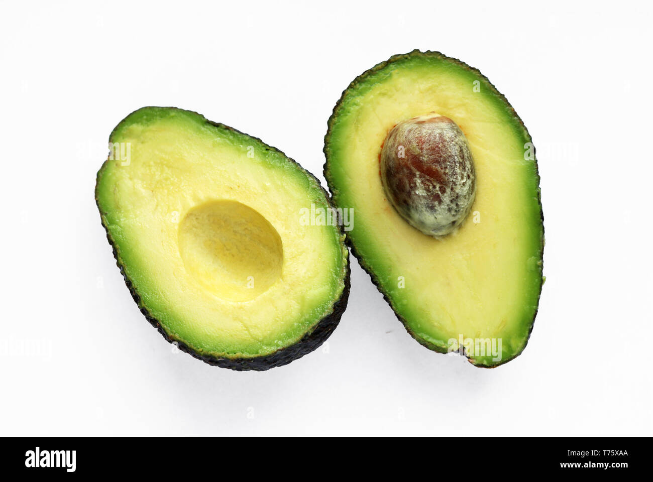 Haas avocado isoliert auf einem weißen Studiohintergrund, in der Nähe Stockfoto