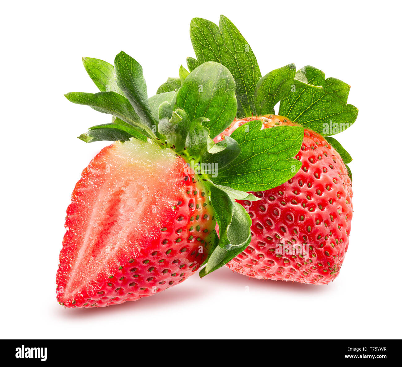 Erdbeeren auf weißem Hintergrund isoliert. Stockfoto