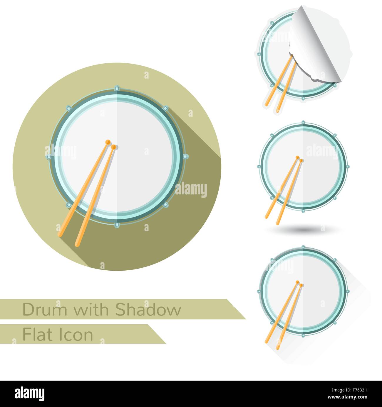 Drum Sticks Ansicht von oben flach Symbol auf weißem mit ovalen lange Schatten und gefaltete Ecke Stock Vektor