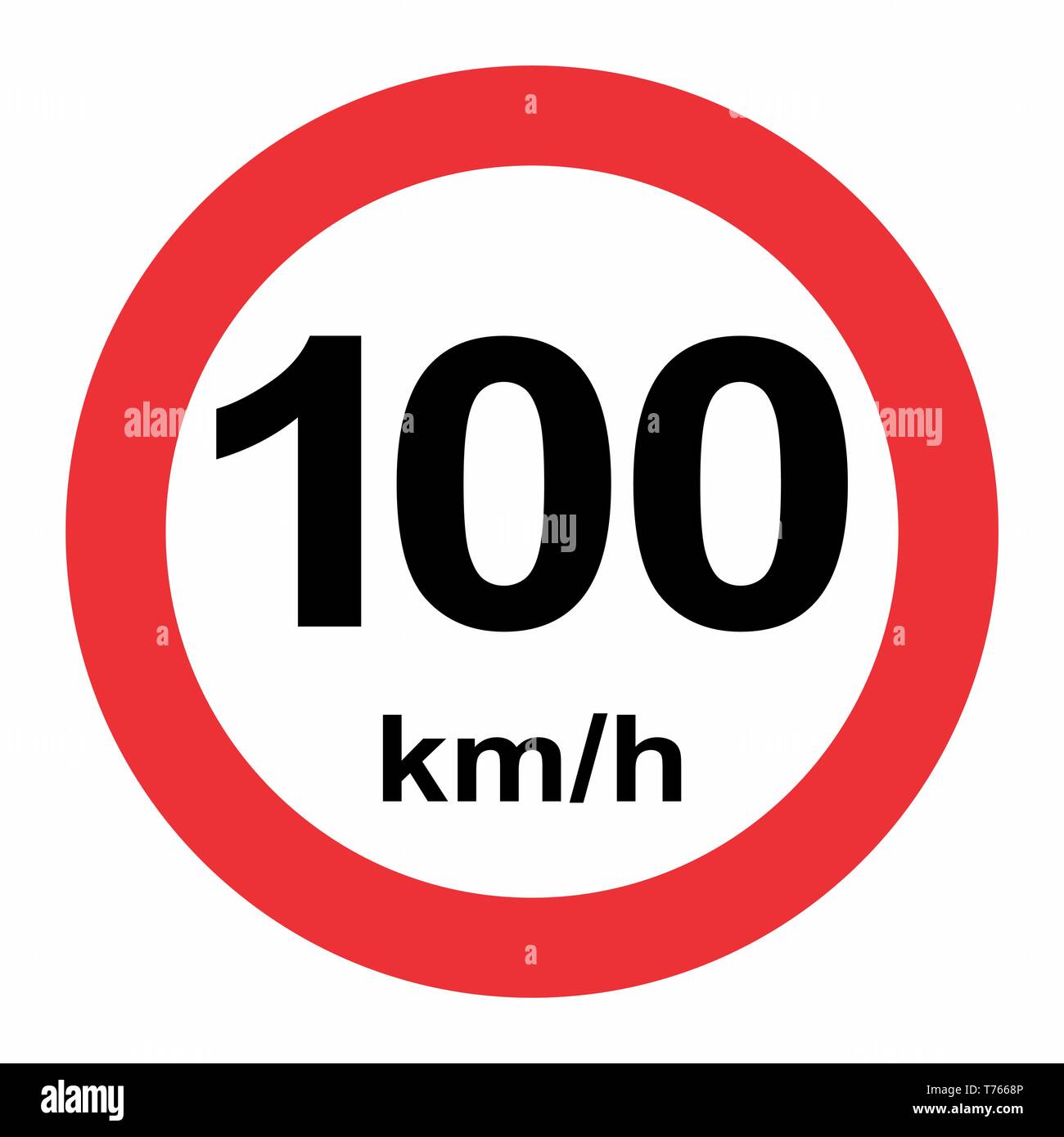 Abbildung: Höchstgeschwindigkeit 100 kmh Verkehrsschild auf weißem Hintergrund Stock Vektor