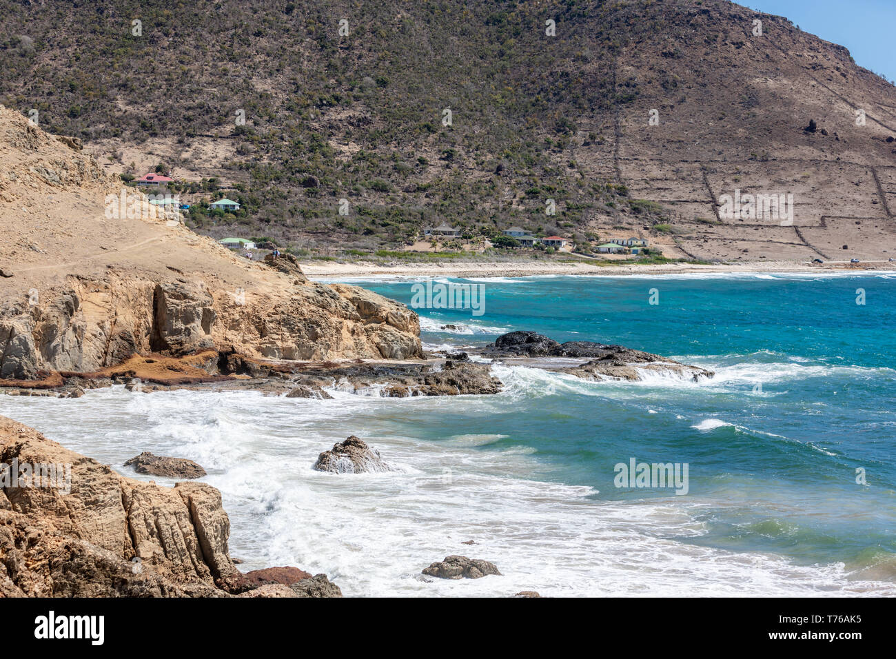 Die felsige Küste von Grand Fond, St. Barts Stockfoto